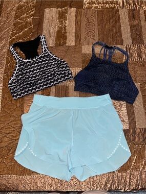lululemon athletica Light Blue Women's Athletic Shorts & Two Sports Bras Bundle